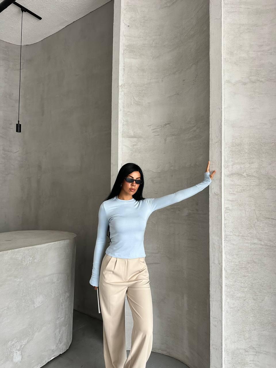 Mavi Parmak Geçirmeli Pamuklu Body